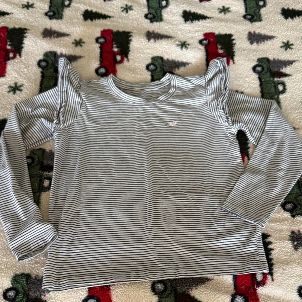 Vineyard Vines Striped Kids Shirt with Ruffle Sleeves - Picture 2 of 7